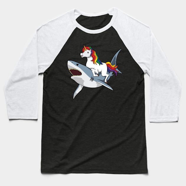 Unicorn Riding Shark Baseball T-Shirt by Aratack Kinder